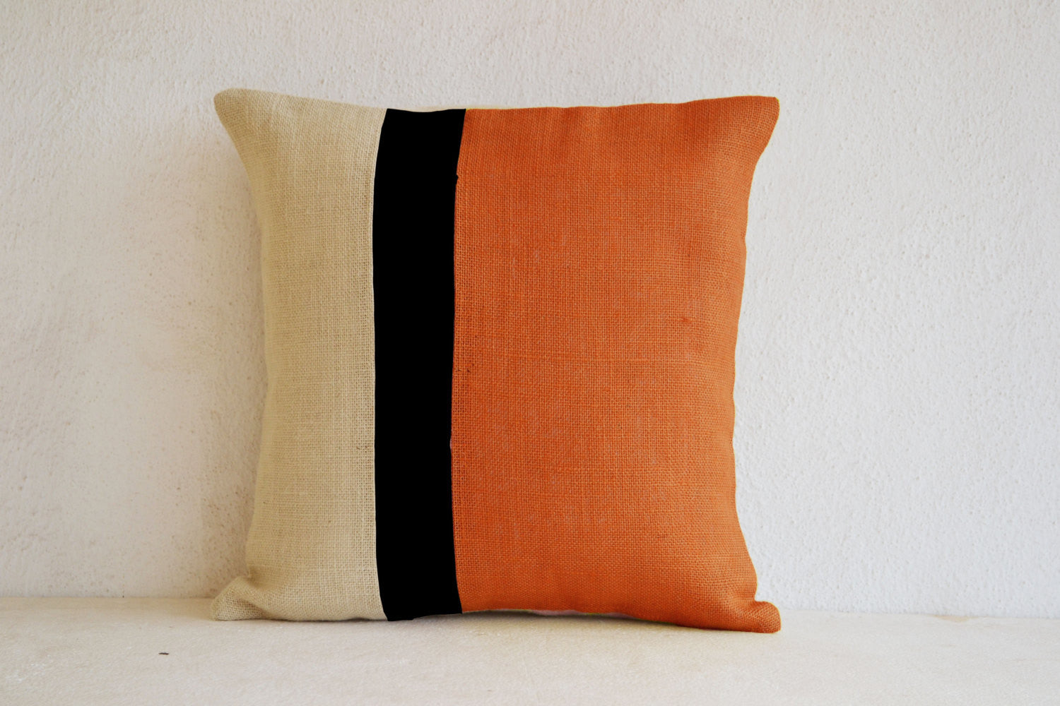 Handmade burlap orange throw pillow cover