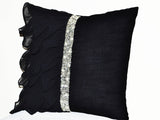 Handmade black throw pillow with ruffled sequin