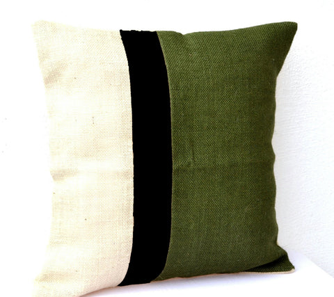 Handmade burlap green decorative cushion covers
