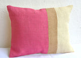 Handmade pink throw pillow with color block