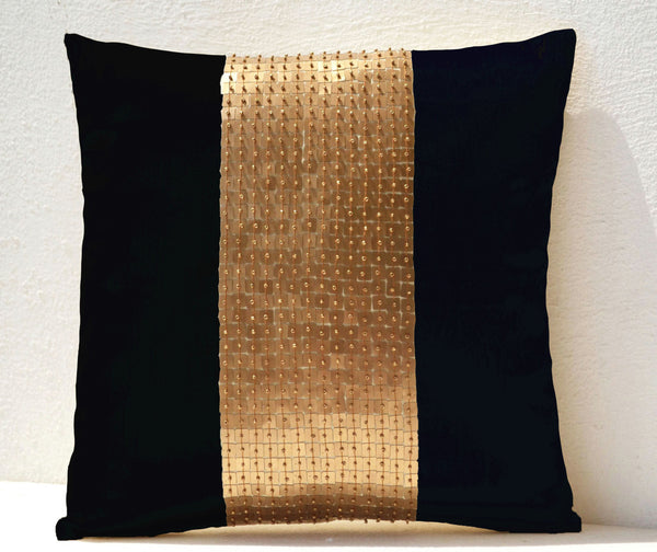 Handmade black and gold throw pillow, gold sequin pillow – Amore