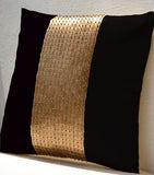 Handmade black gold throw pillow with sequin and beads