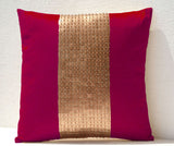 Handmade fuchsia gold pillow with color block and sequin 