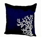 Handmade navy blue silk throw pillow with embroidery