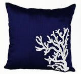 Handmade navy blue silk throw pillow with embroidery