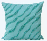 Handmade teal throw pillow with sea waves silk sequin