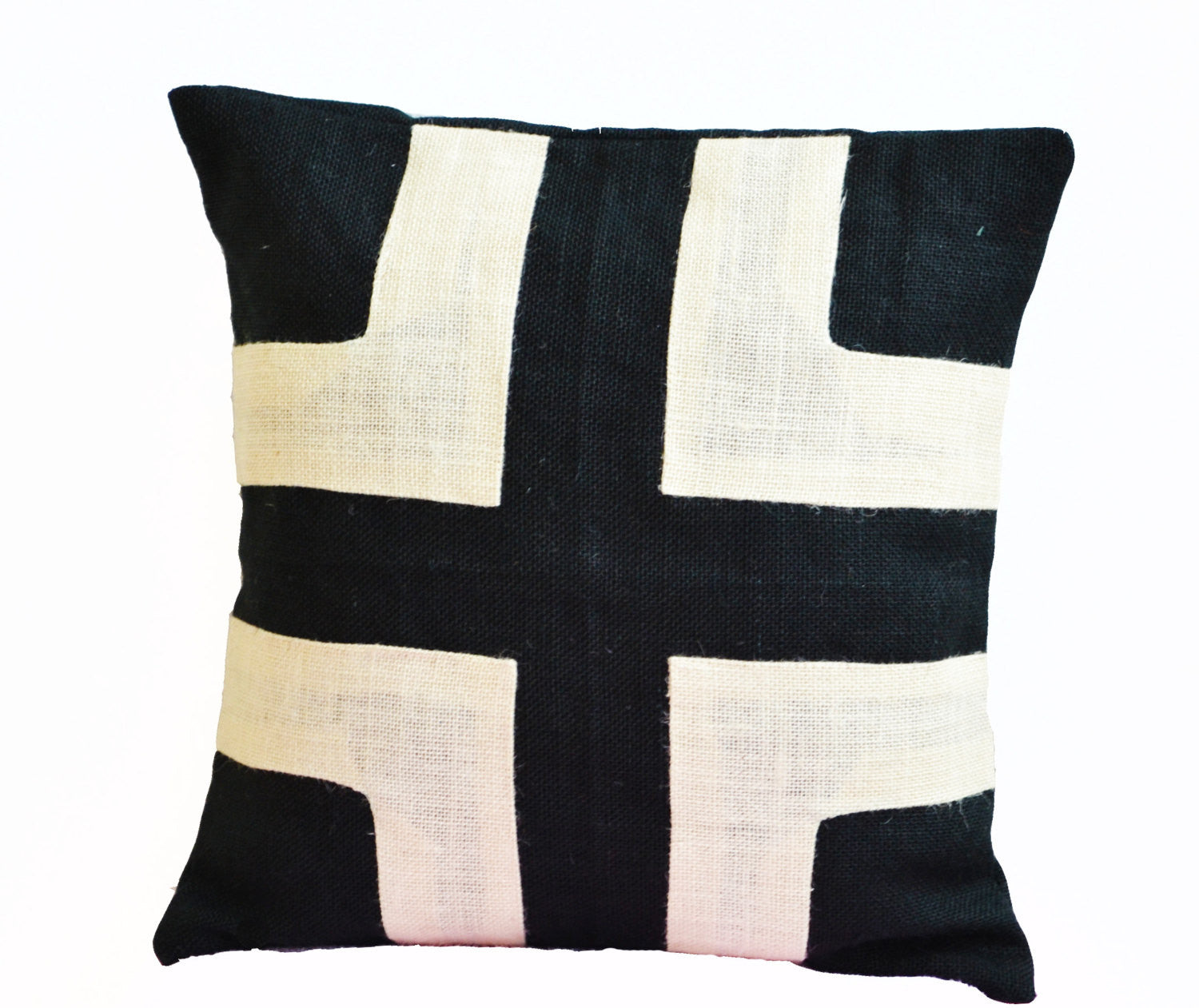 Handmade black ivory pillow with geometric design