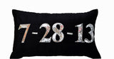 Handmade date black velvet cushion with monogram