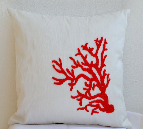 Handmade ivory white beaded coral pillow