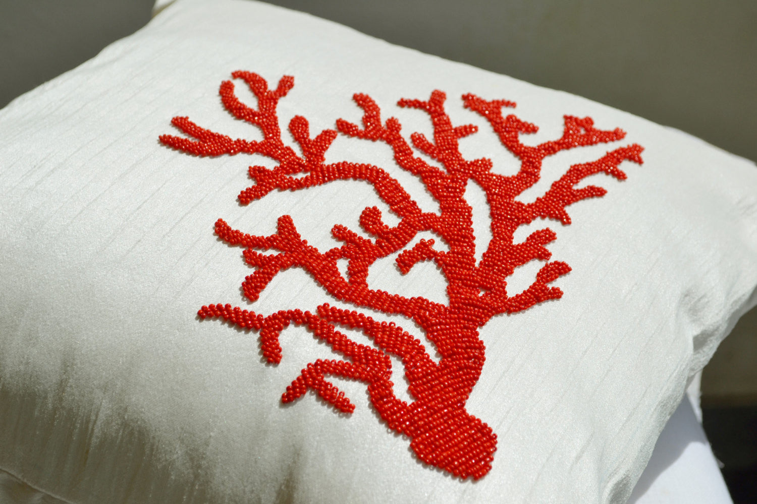 Red Coral Embroidered Pillow