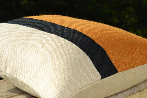 Handmade burlap throw pillows in mustard color