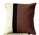 Handmade burlap taupe pillow cover with color block