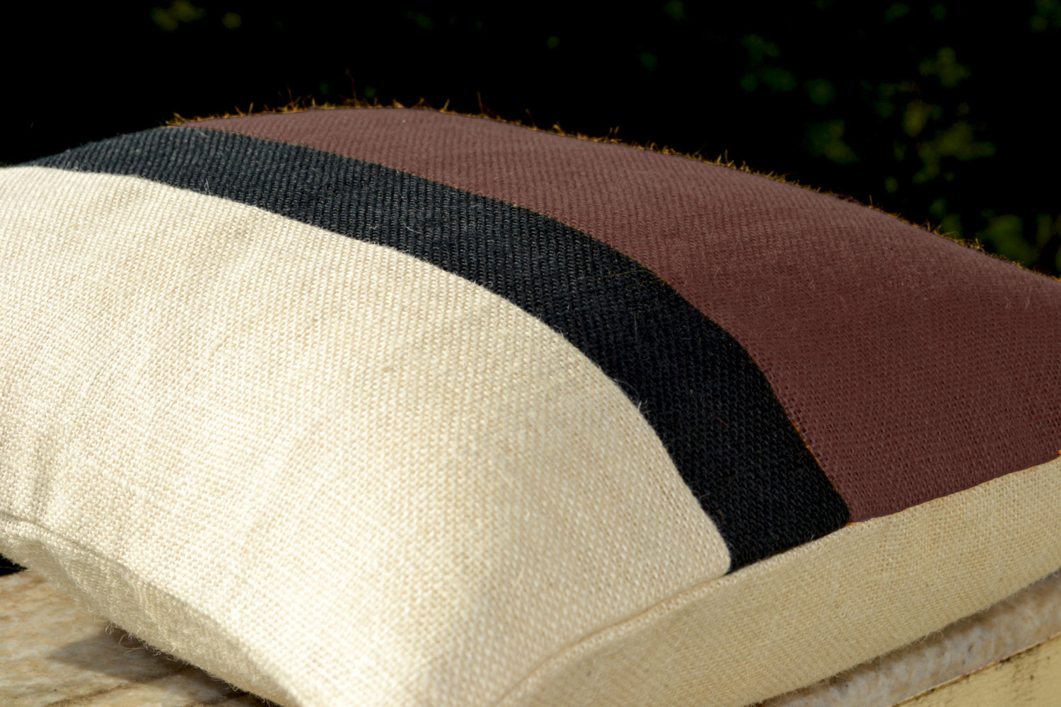 Handmade burlap taupe pillow cover with color block