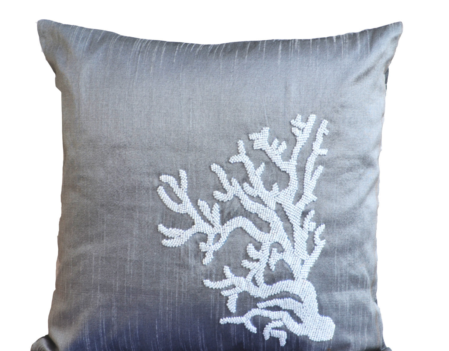 Handmade nautical themed gray pillow with beads