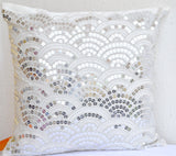Handmade ivory white throw pillow with sashiko embroidery