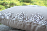 Handmade linen pillow cover with pearl crystal embroidery