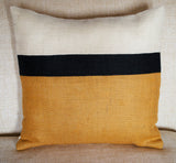 Handmade burlap throw pillows in mustard color