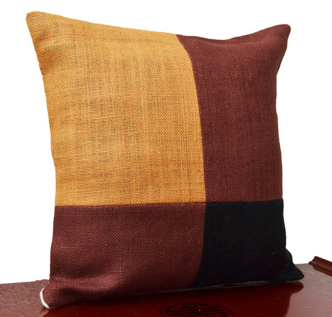 Handmade throw pillows with black mustard color block