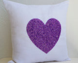  Handmade white linen pillow cover with purple sequin