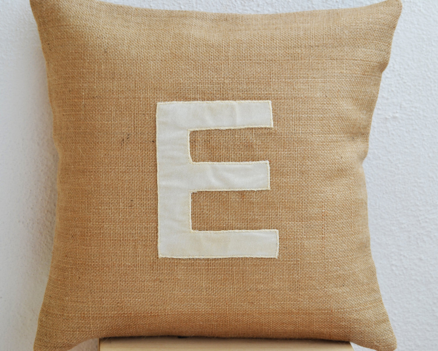 Burlap ivory velvet throw pillows with monogram