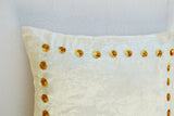 Handmade ivory white velvet throw pillow with white gold sequin