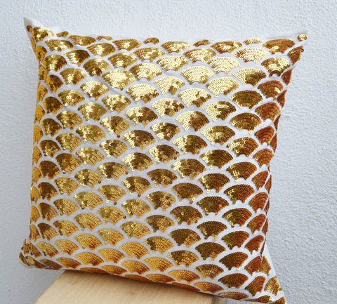 Handmade gold sequin pillows with embroidery