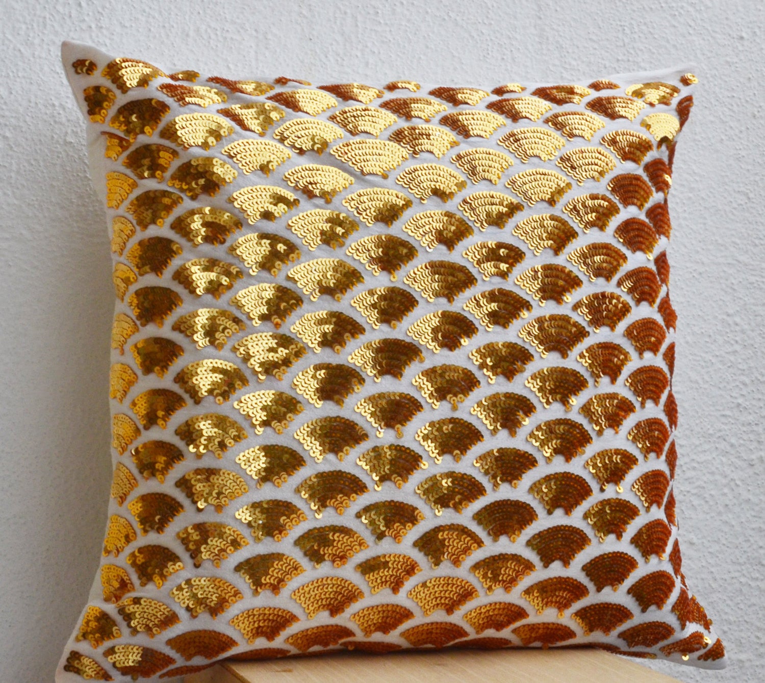Handmade gold sequin pillows with embroidery