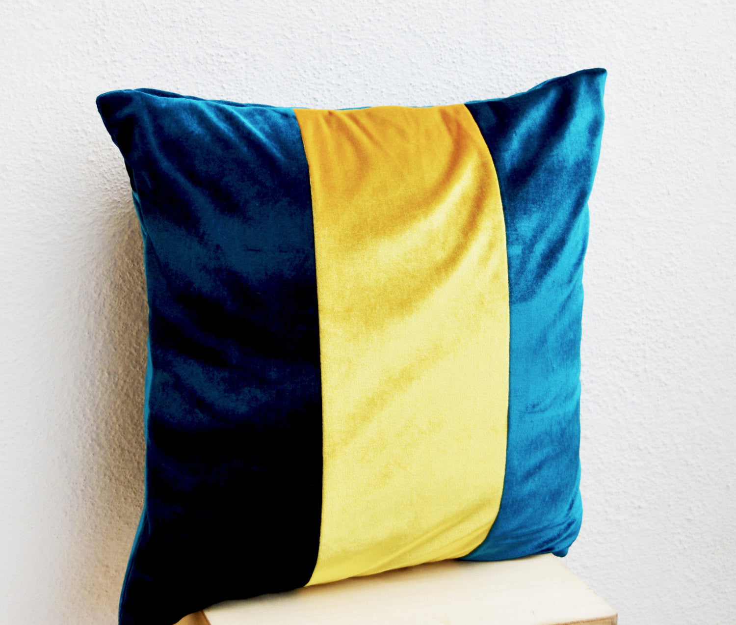 Shop for handmade royal blue velvet throw pillow with color block Amore Beauté