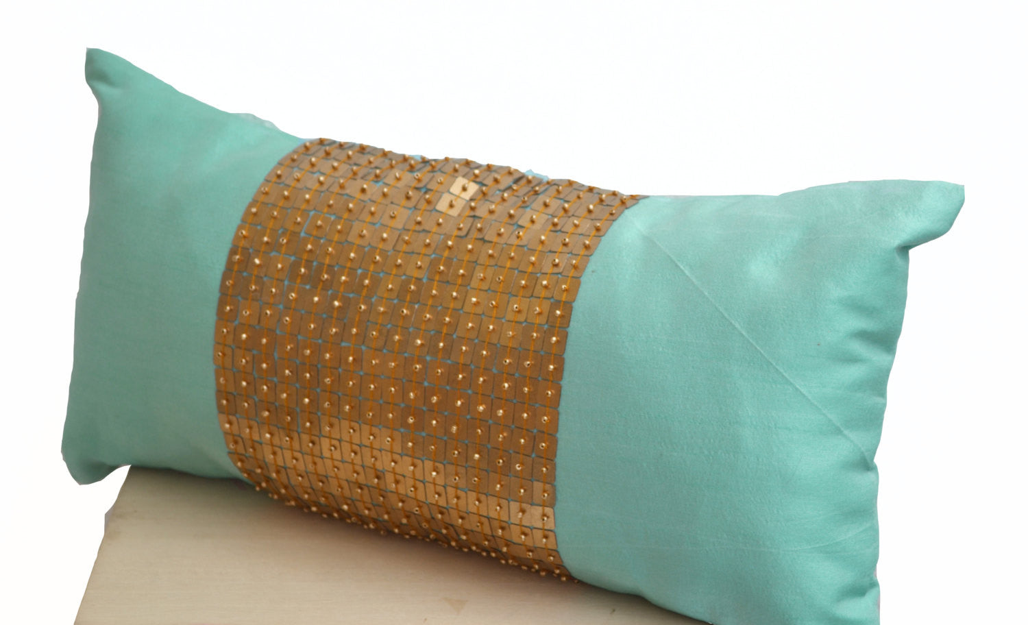 Handmade teal lumbar pillows with color block