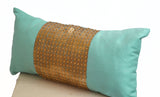 Handmade teal lumbar pillows with color block