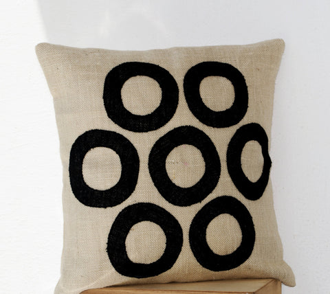 Handmade cream black throw pillows with geometric design