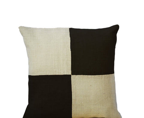 Handmade cream and black pillow cover with color block