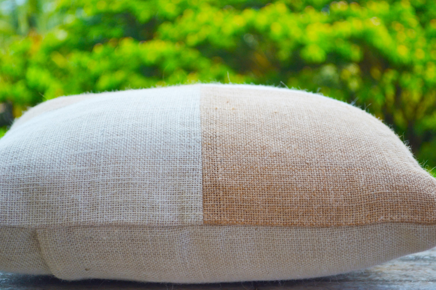 Handmade beige throw pillow cover with color block