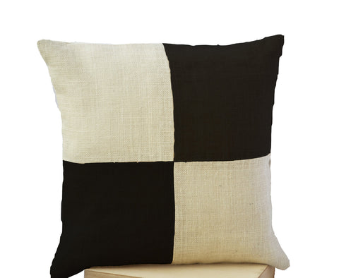 Handmade cream and black pillow cover with color block
