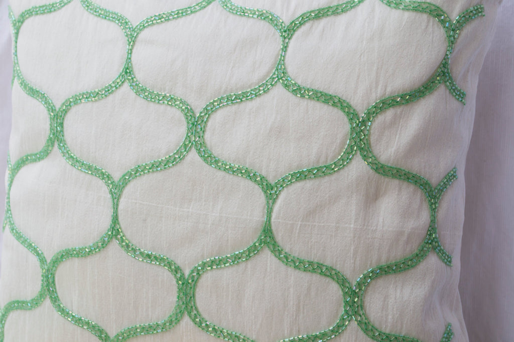 Shop for handmade pastel green throw pillow with sashiko pattern