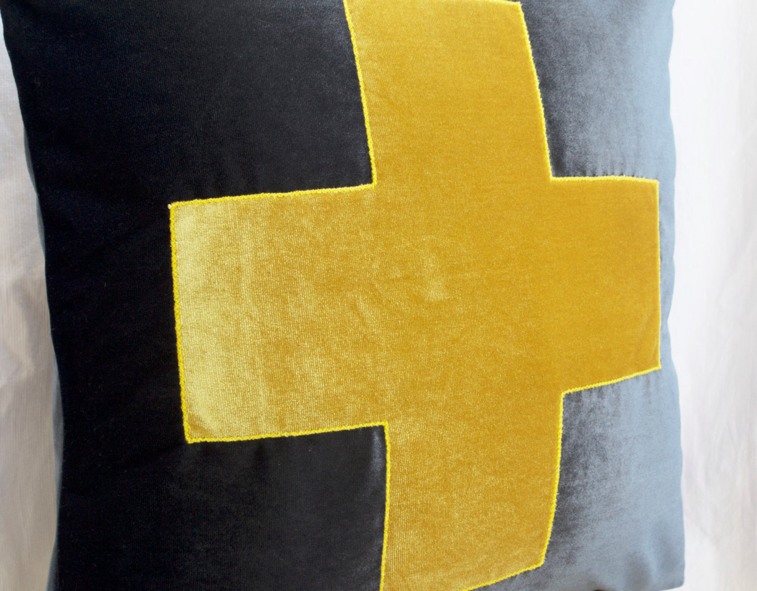 Handmade gray yellow velvet throw pillows
