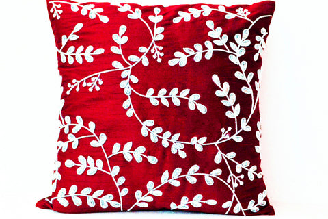 Handmade red throw pillow with beads and sequin