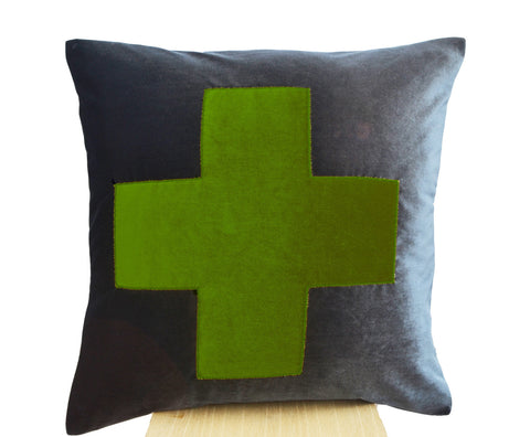Handmade gray green velvet cushion cover