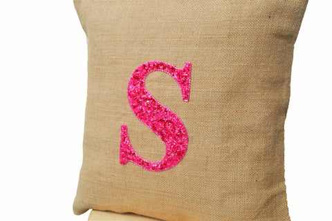 Handmade customized pillow with monogram and sequin