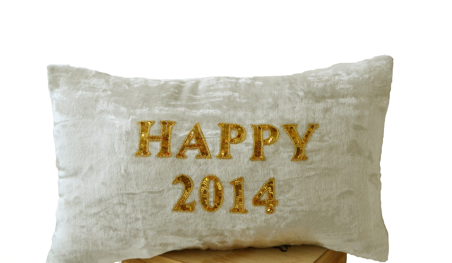 Handmade cream velvet cushion with gold sequin