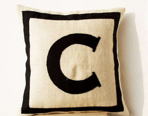 Amore Beaute Personalized Monogram throw pillow- Burlap pillows- Black cotton monogram cushion - Hessian Cushion - Decorative throw pillows- 16x16 Gift