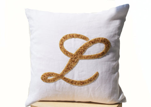 Handmade monogrammed throw pillow with sequin