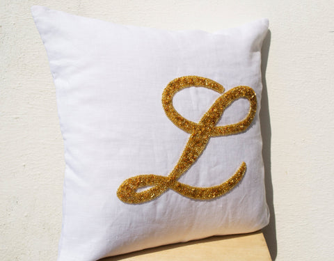 Handmade monogrammed throw pillow with sequin
