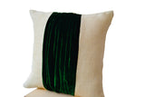 Handmade green velvet throw pillow cover with color block