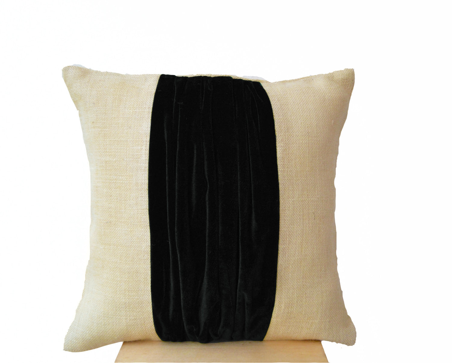 Handmade burlap velvet pillow with color block