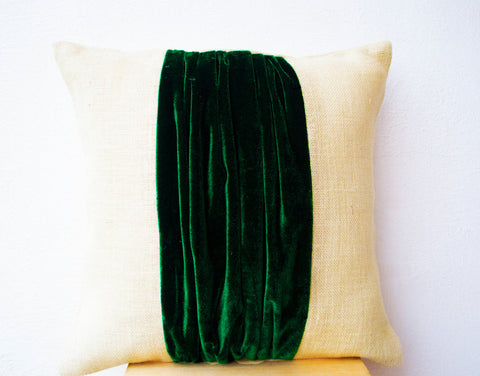 Handmade green velvet throw pillow cover with color block