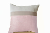 Handmade pink throw pillow with color block