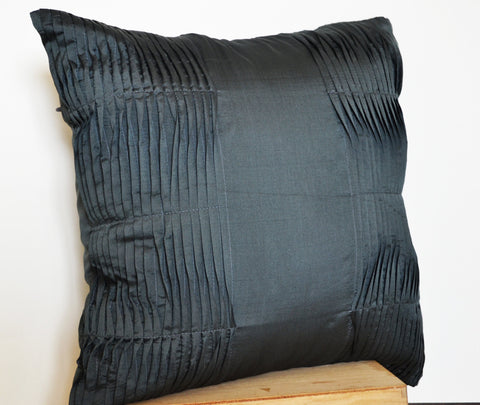 Handmade charcoal gray cotton silk cushion cover