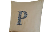 Handmade beige linen pillow cover with monogram