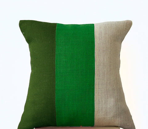 Handmade forest moss green throw pillow with geometric pattern